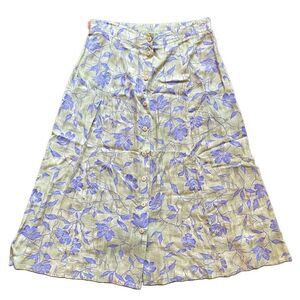 Sag Harbor Floral Button-Down Skirt - Green and Purple Size Medium